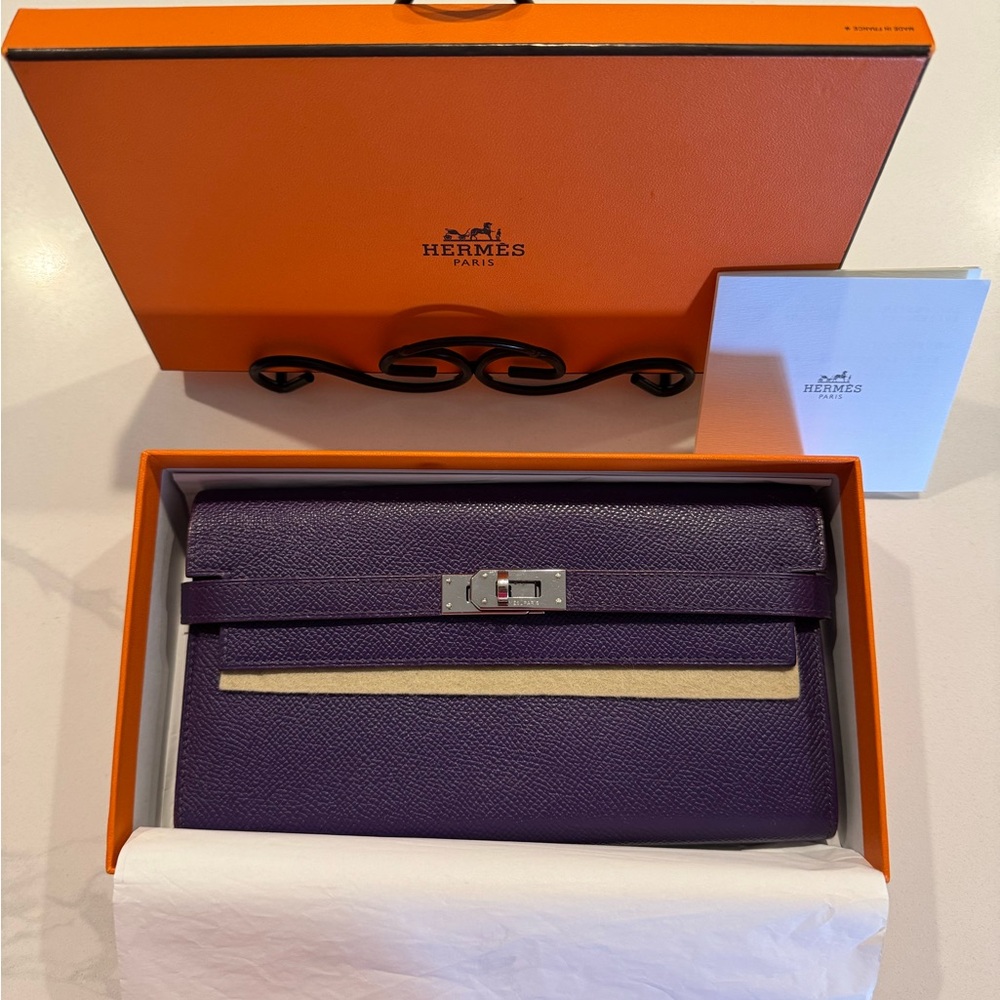 Hermes Iris (purple) Kelly Leather w/Silver Palladium Lock 💜 50NM & N square.